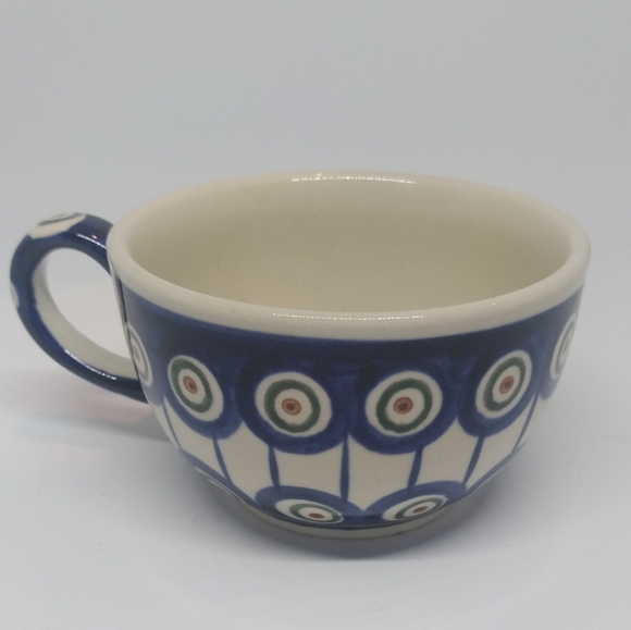 Handmade and painted Boleslawiec tea cup saucer set - Picture 2 of 5